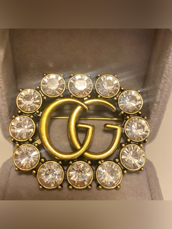 Fashion Jewelry Jewelry - Fashion Jewelry Age Gold-Tone Double G Crystal Brooch - Gold and Clear